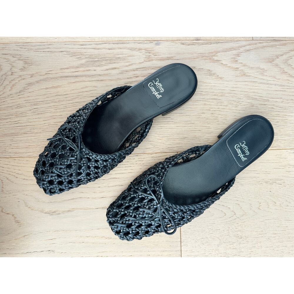 Jeffrey Campbell Weave-Me Black Woven Leather Mule Slides Size 10